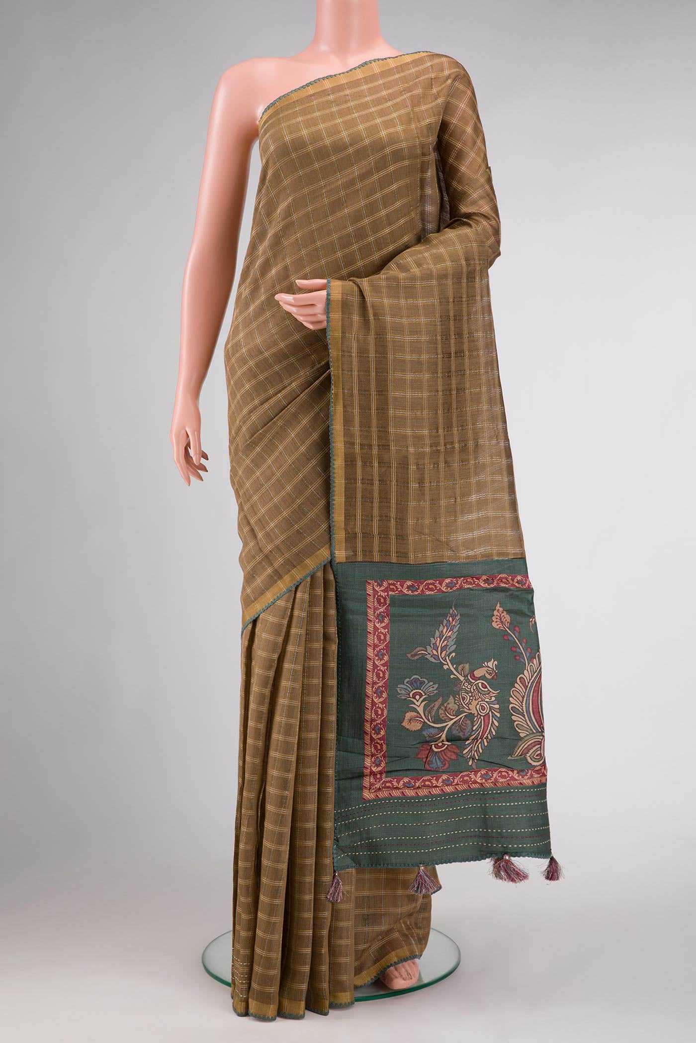 Dark Beige Dual Tone Tussar Silk Saree