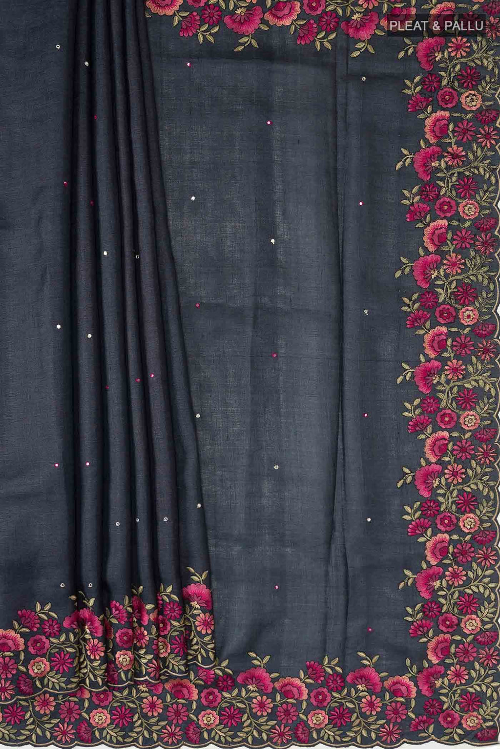 Black Tussar Silk Saree
