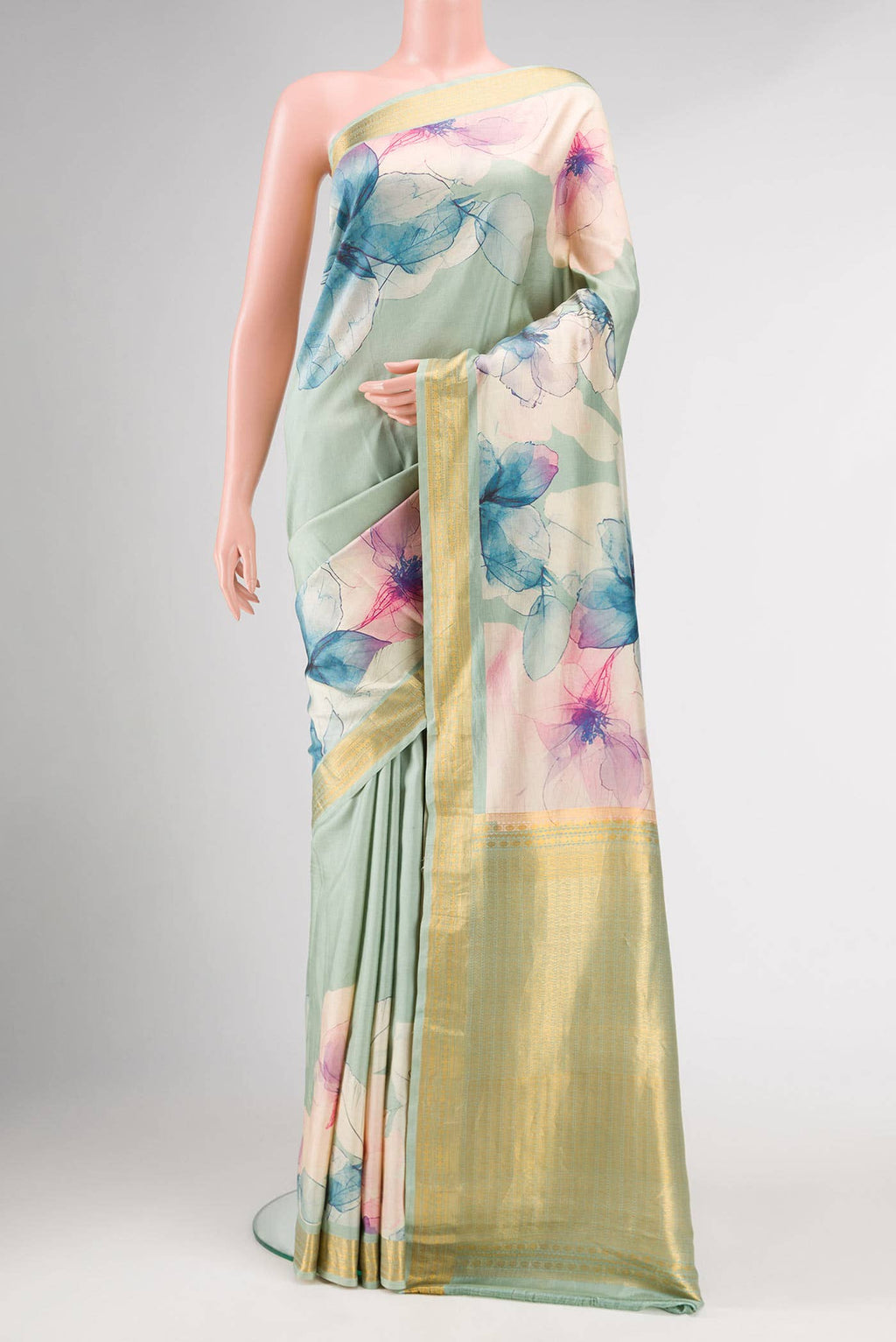 Blue Grey Kanchipuram Silk Saree