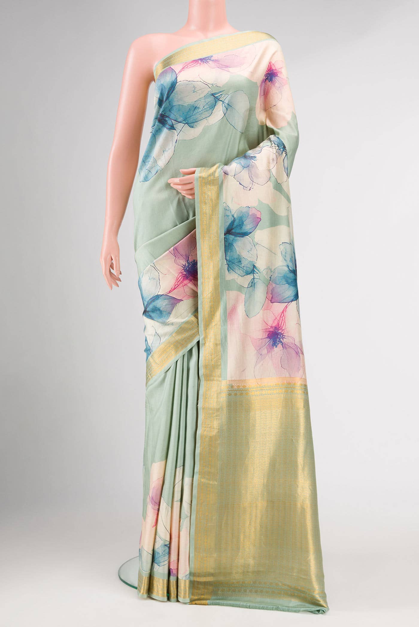 Blue Grey Kanchipuram Silk Saree