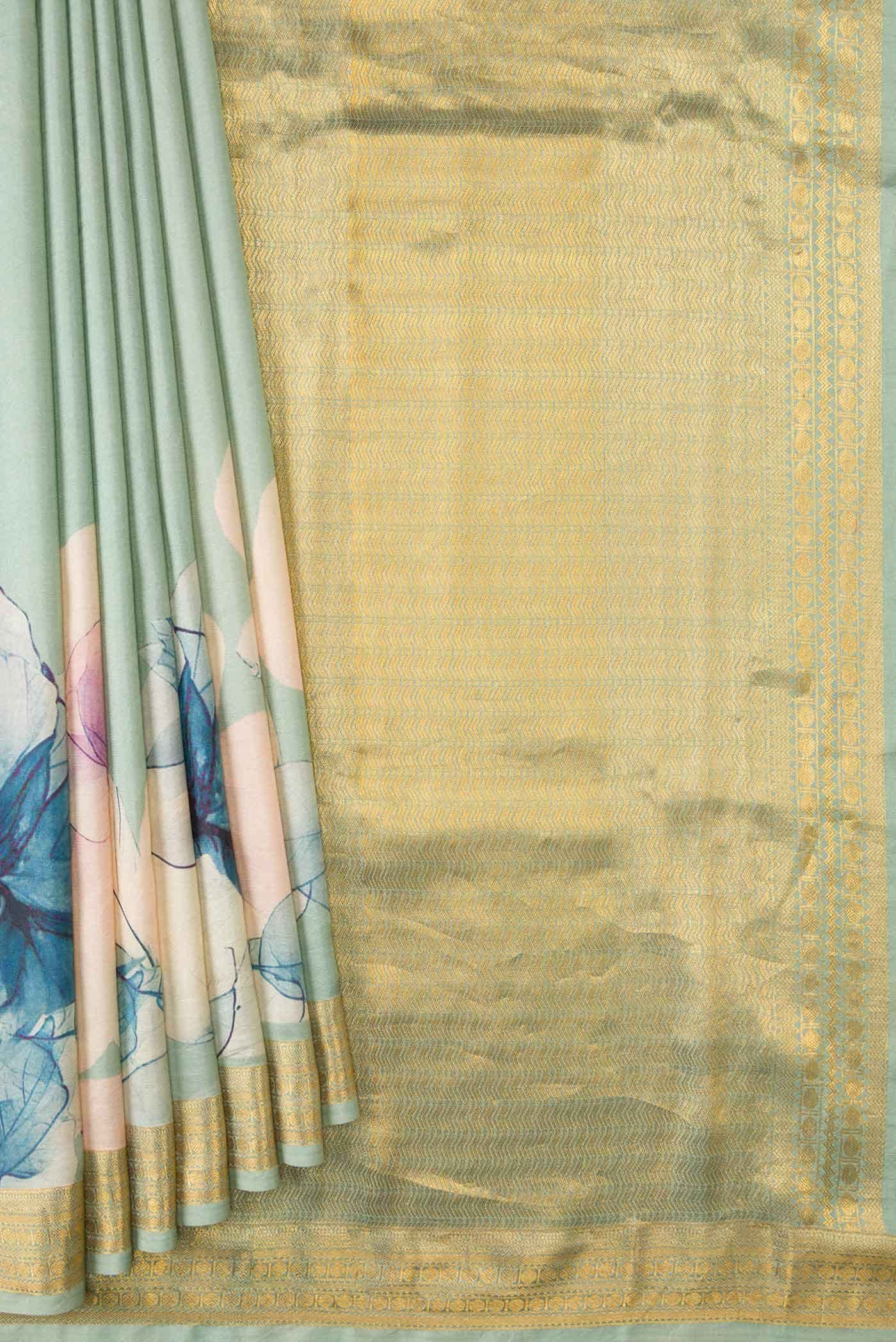Blue Grey Kanchipuram Silk Saree