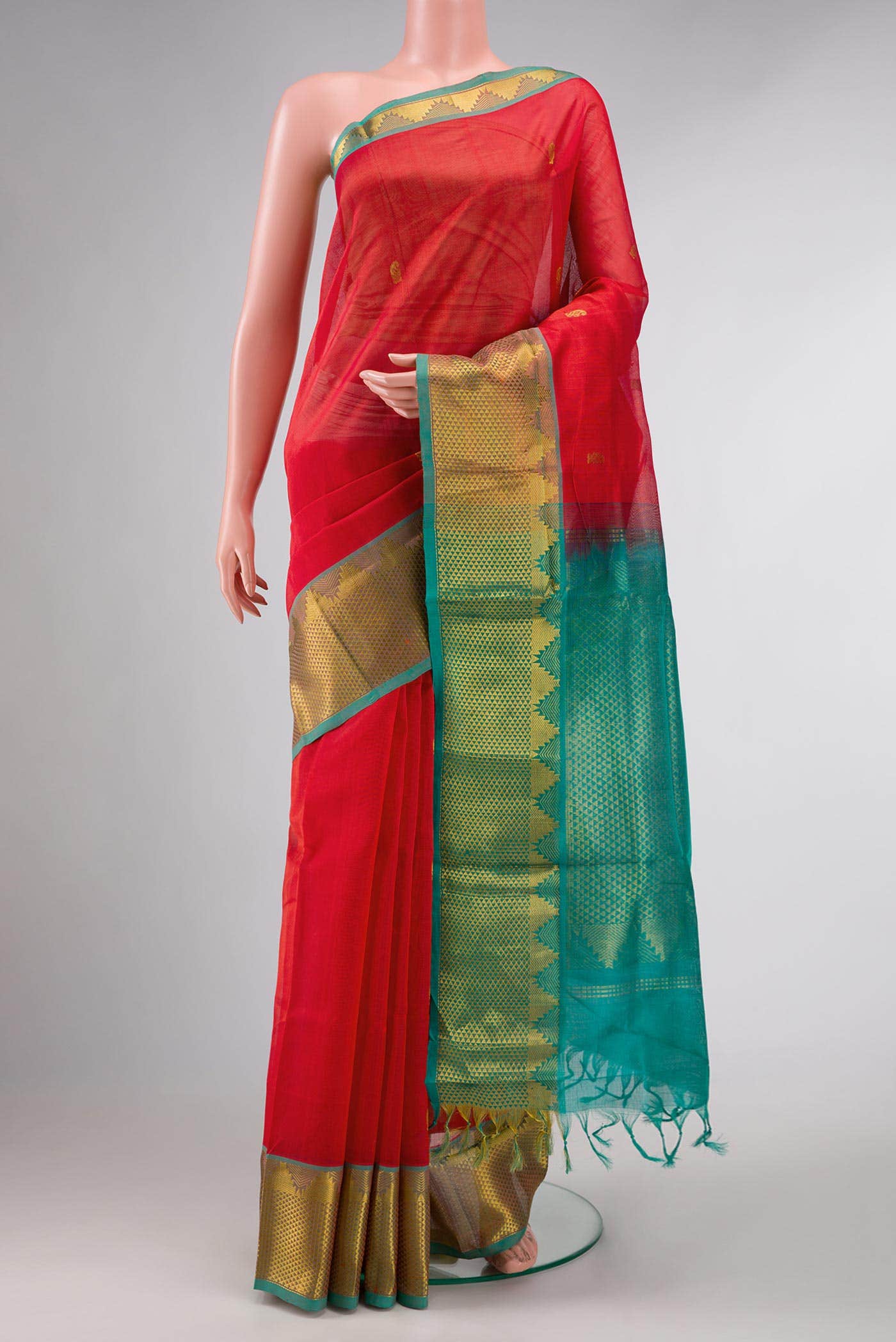 Red Dual Tone Silk Cotton Saree