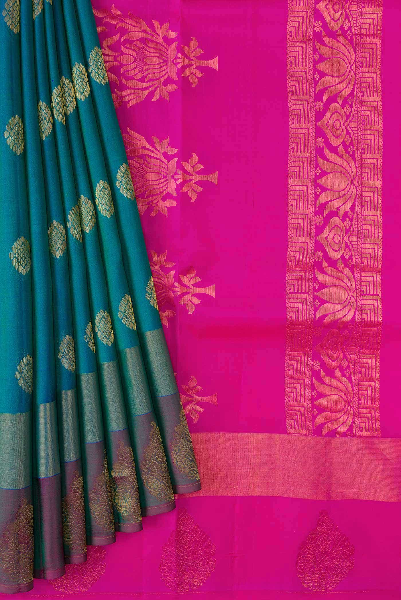 Peacock Blue Dual Tone Soft Silk Saree