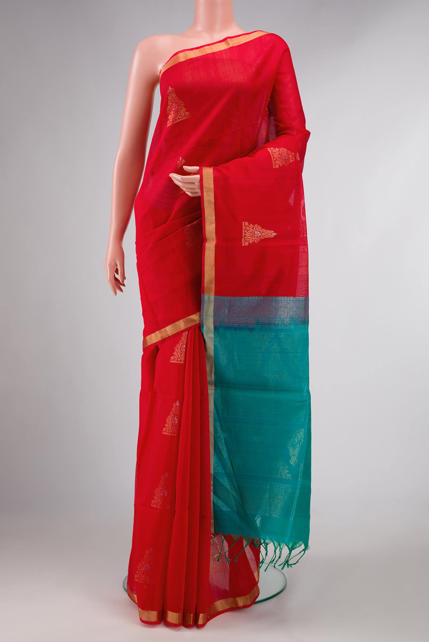 Red Dual Tone Silk Cotton Saree