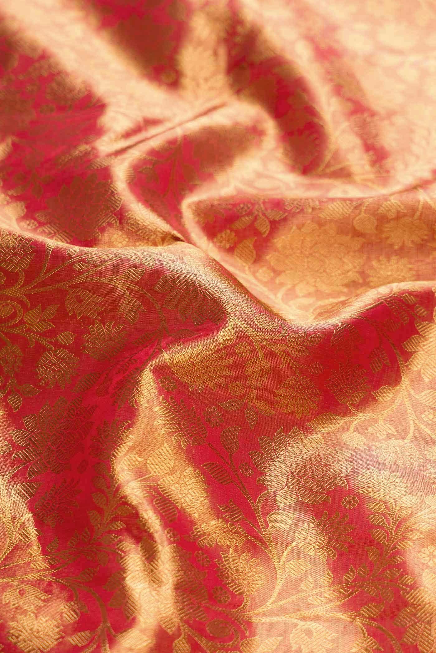 Pure Silk Pure Zari Red Dual Tone Kanchipuram Tissue Saree