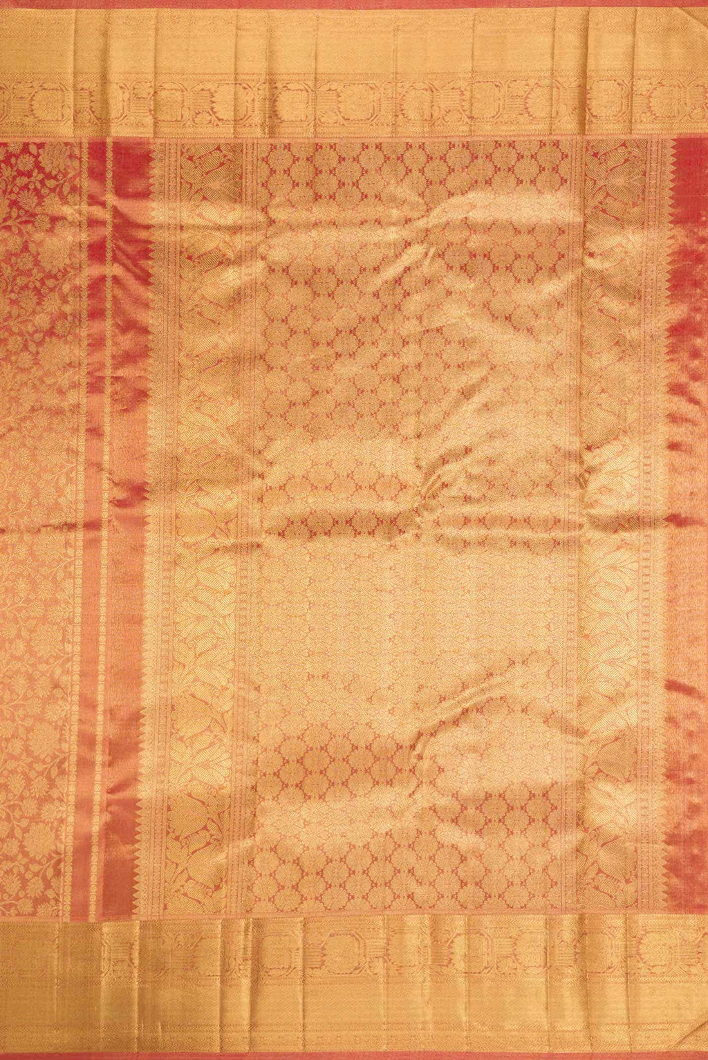 Pure Silk Pure Zari Red Dual Tone Kanchipuram Tissue Saree