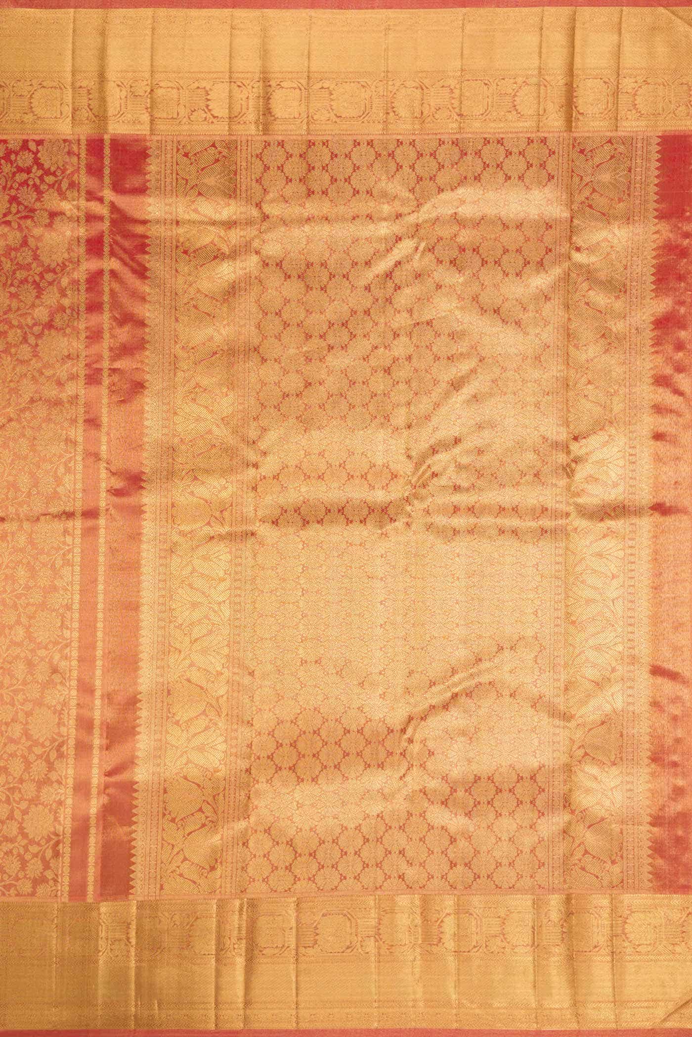Pure Silk Pure Zari Red Dual Tone Kanchipuram Tissue Saree