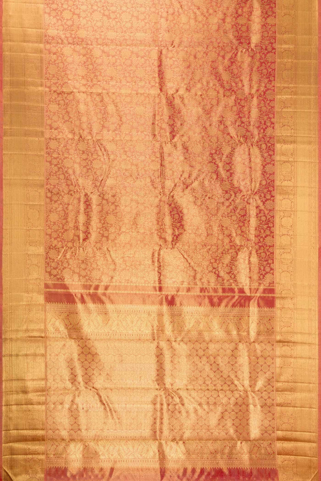Pure Silk Pure Zari Red Dual Tone Kanchipuram Tissue Saree