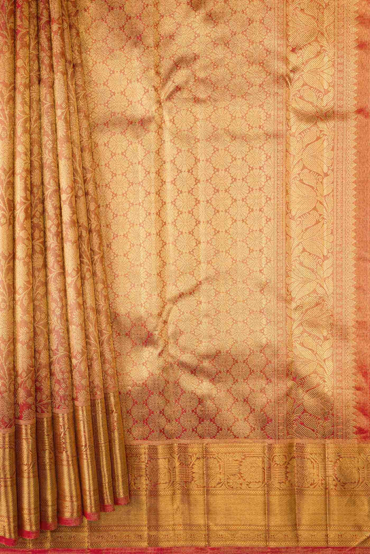 Pure Silk Pure Zari Red Dual Tone Kanchipuram Tissue Saree