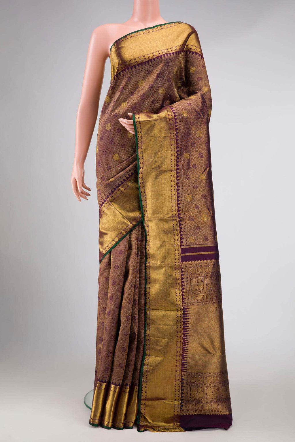Pure Silk Pure Zari Burgundy Dual Tone Kanchipuram Saree