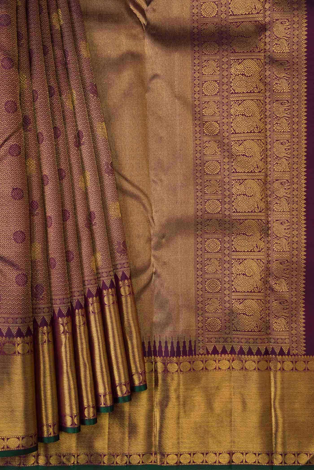 Pure Silk Pure Zari Burgundy Dual Tone Kanchipuram Saree