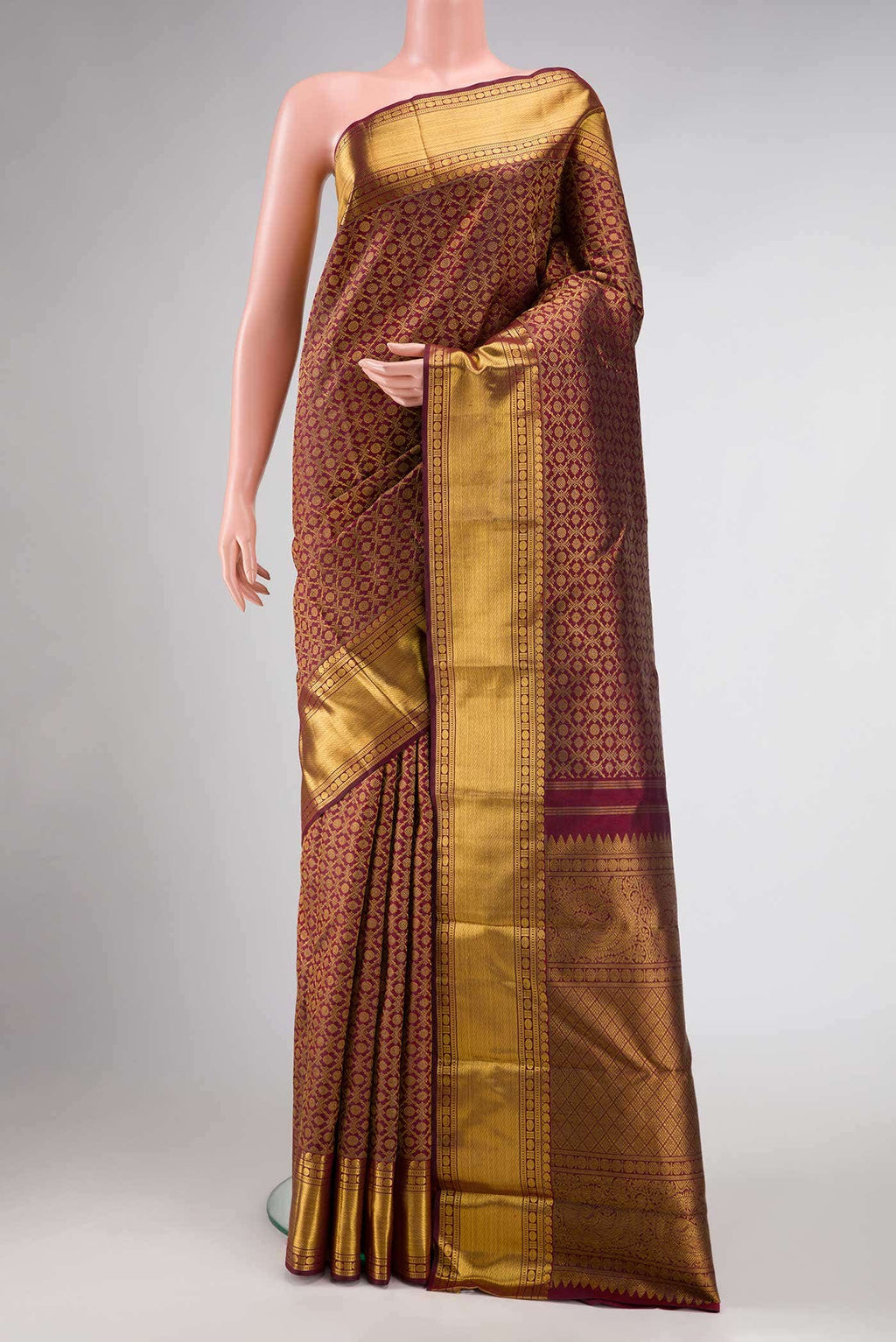 Pure Silk Pure Zari Maroon Dual Tone Kanchipuram Saree