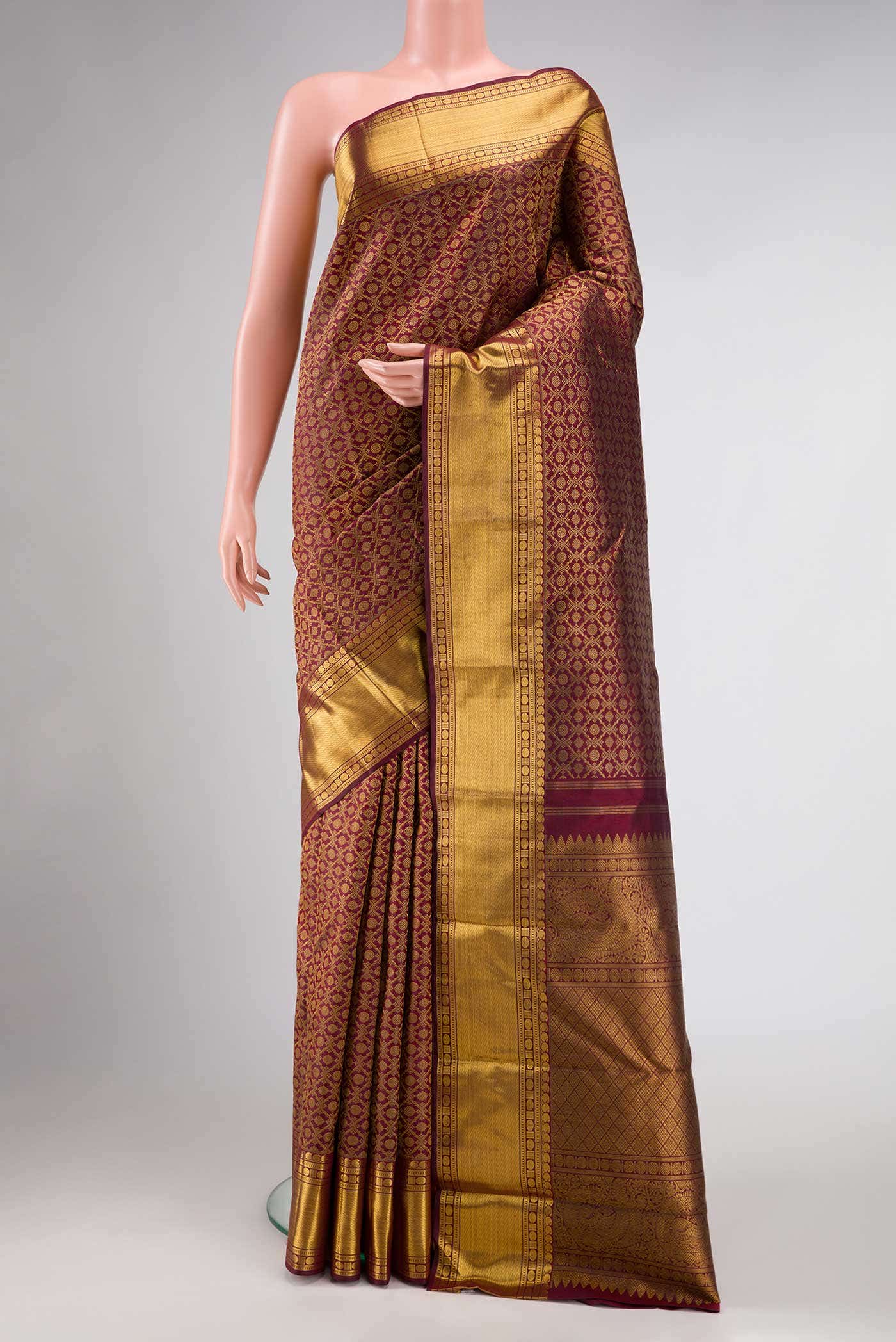 Pure Silk Pure Zari Maroon Dual Tone Kanchipuram Saree