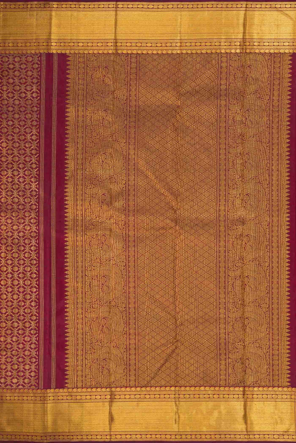 Pure Silk Pure Zari Maroon Dual Tone Kanchipuram Saree
