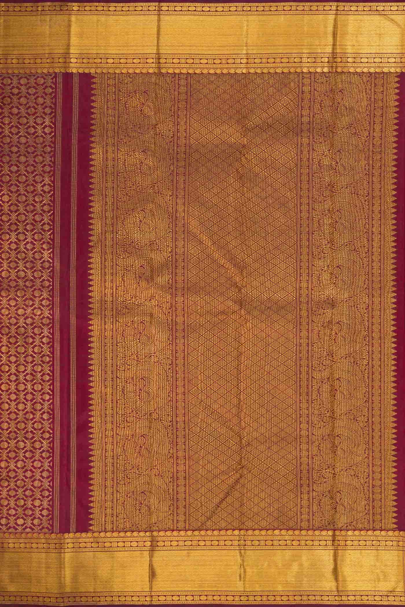 Pure Silk Pure Zari Maroon Dual Tone Kanjivaram Saree
