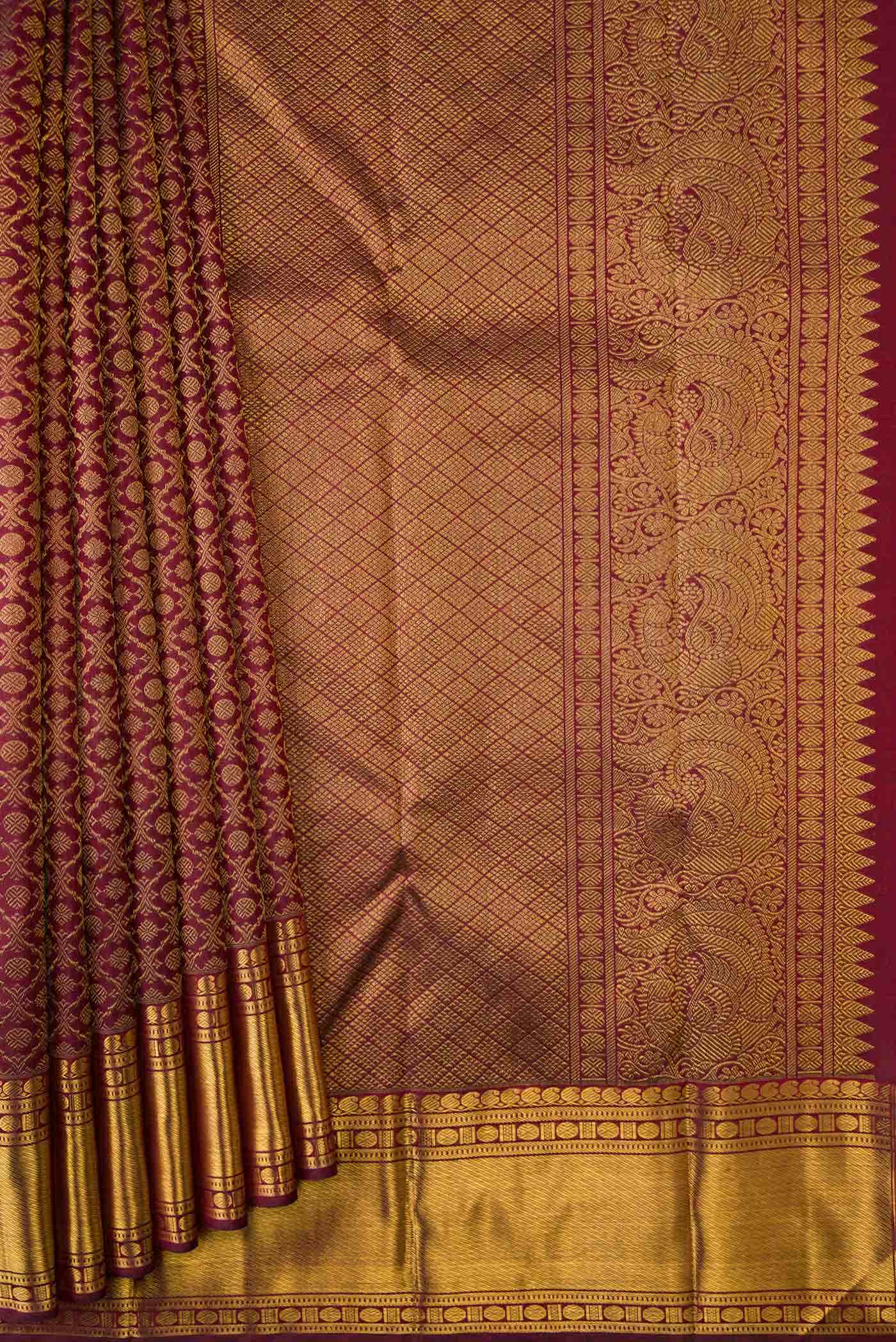Pure Silk Pure Zari Maroon Dual Tone Kanjivaram Saree