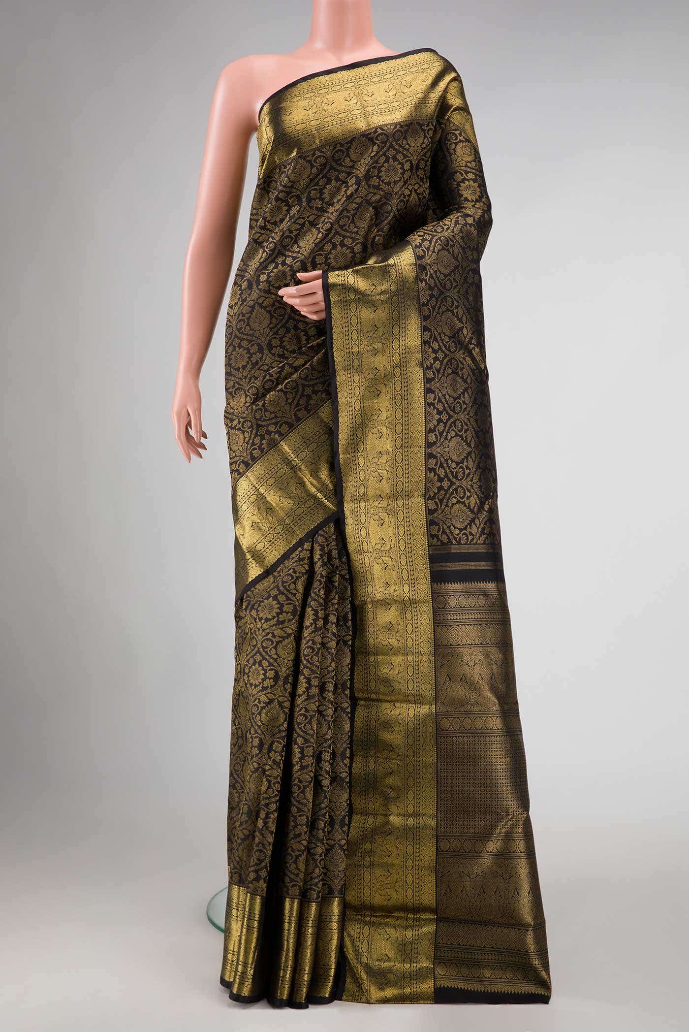 Pure Silk Pure Zari Black Kanchipuram Saree