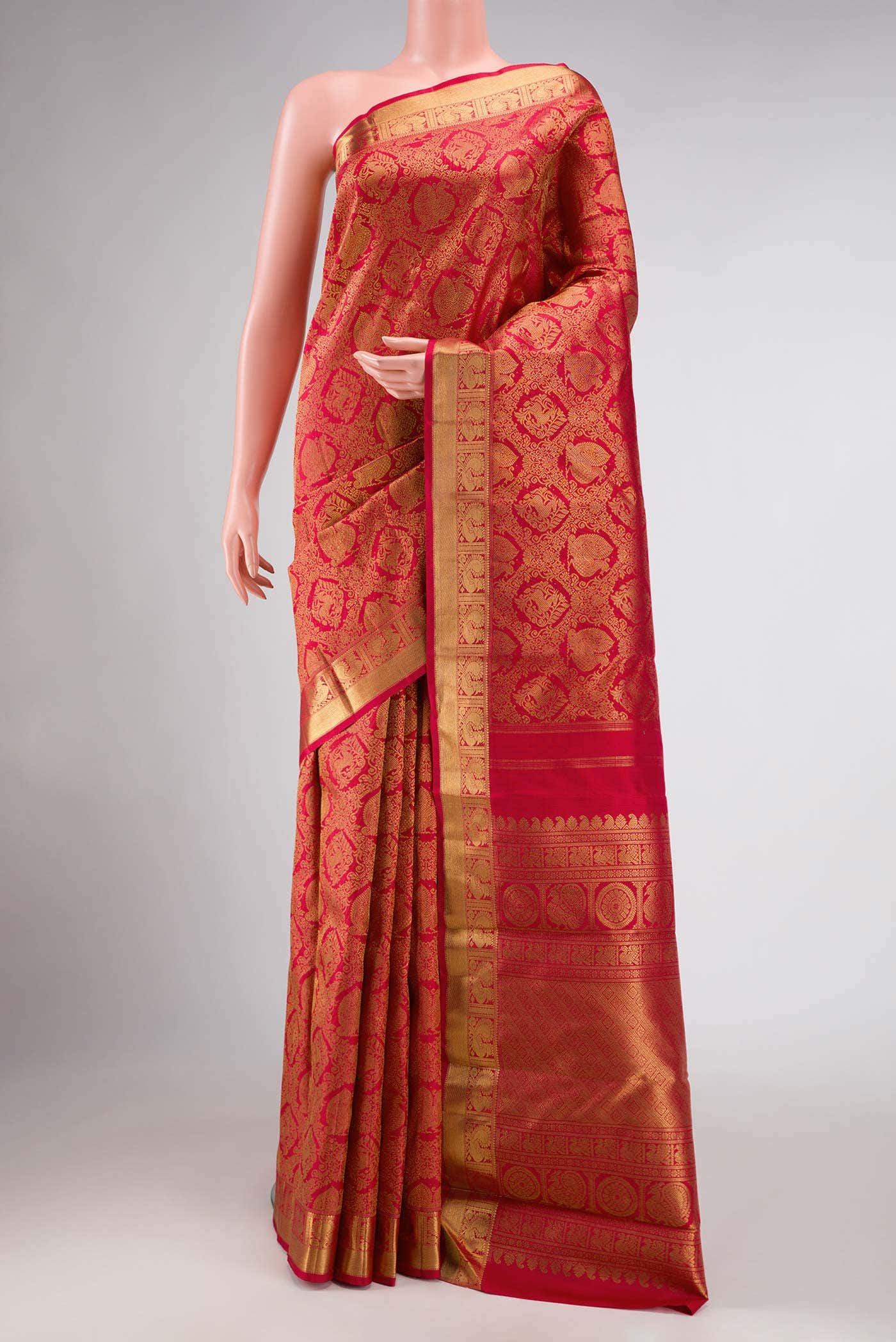 Pure Silk Pure Zari Dark Pink Dual Tone Kanjivaram Saree