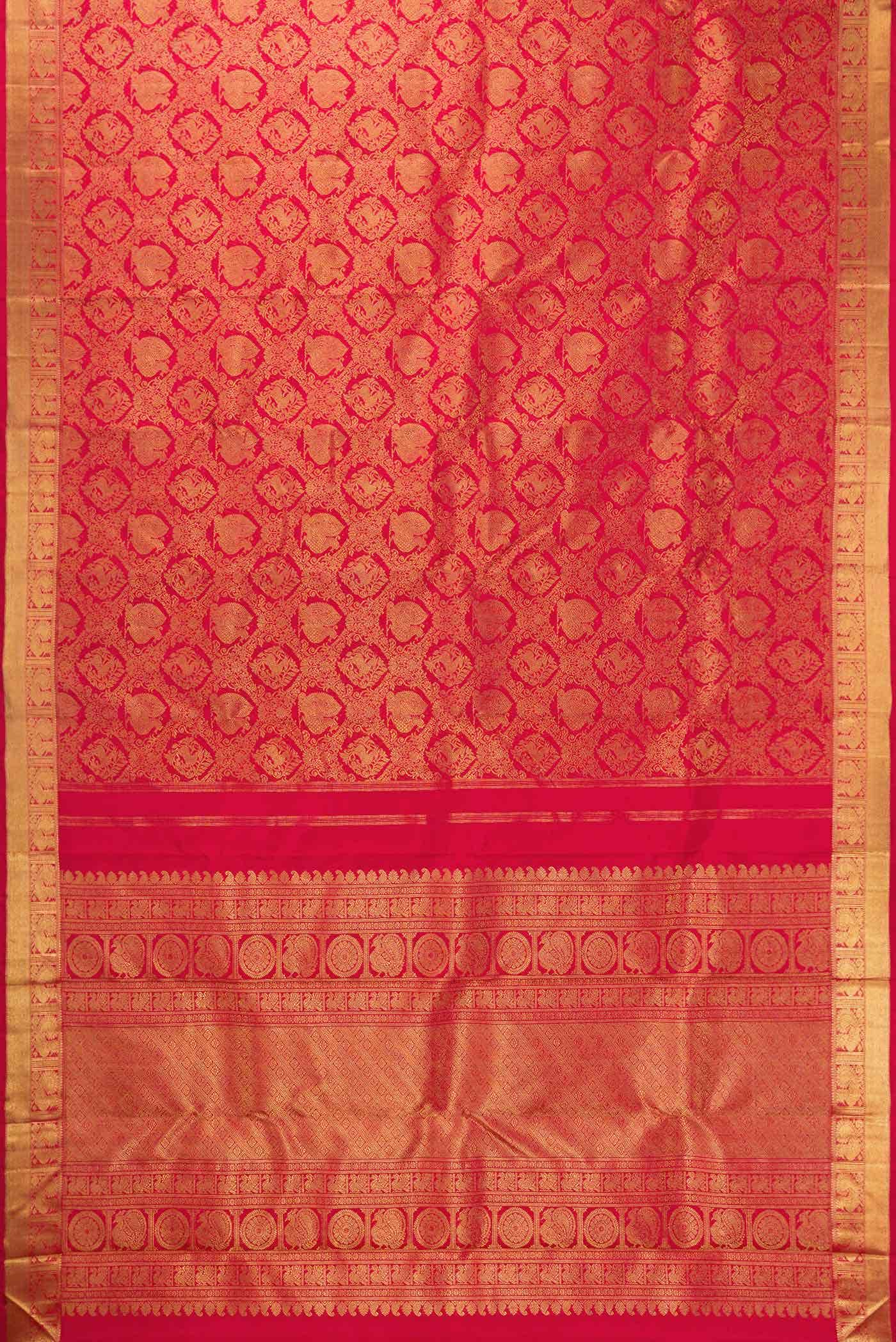 Pure Silk Pure Zari Dark Pink Dual Tone Kanjivaram Saree