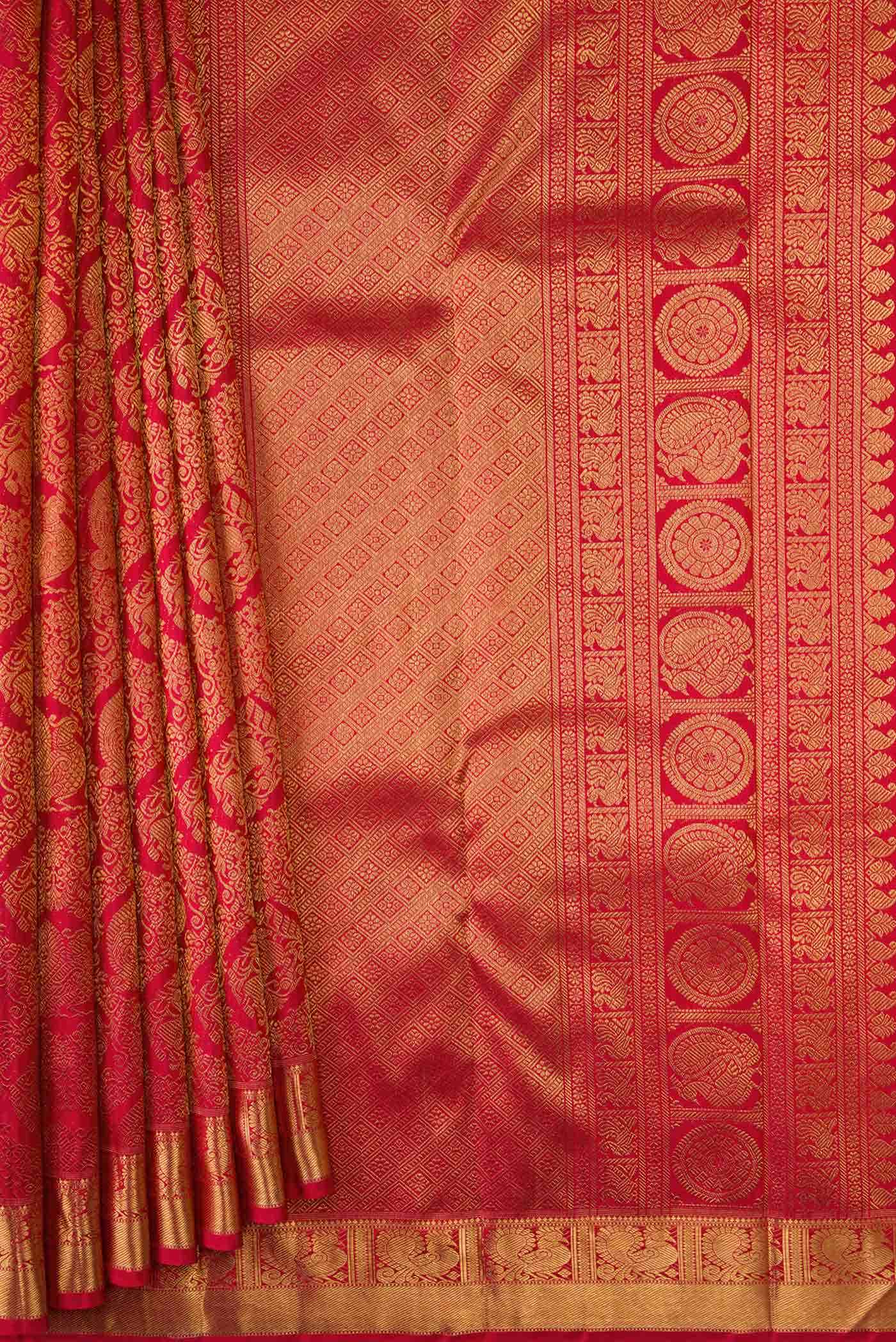 Pure Silk Pure Zari Dark Pink Dual Tone Kanchipuram Saree
