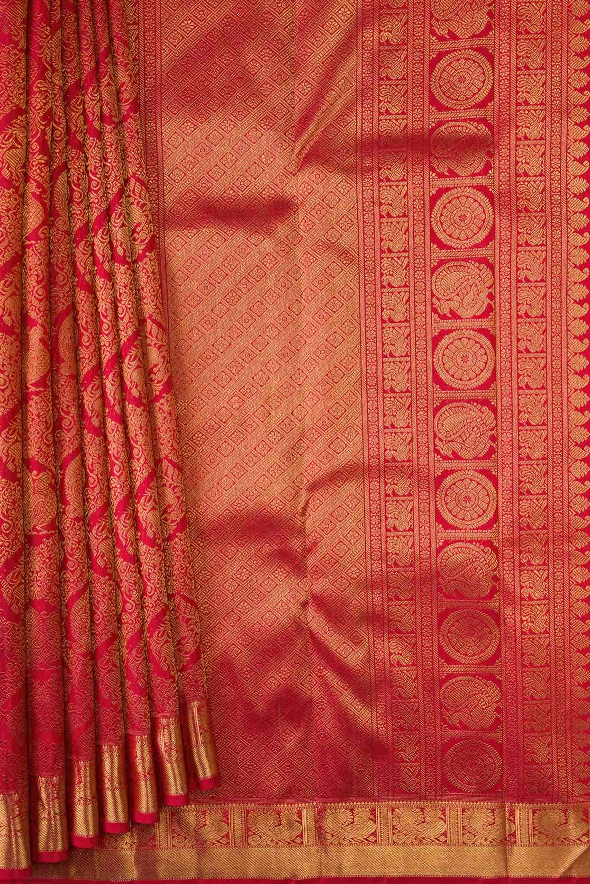 Pure Silk Pure Zari Dark Pink Dual Tone Kanjivaram Saree