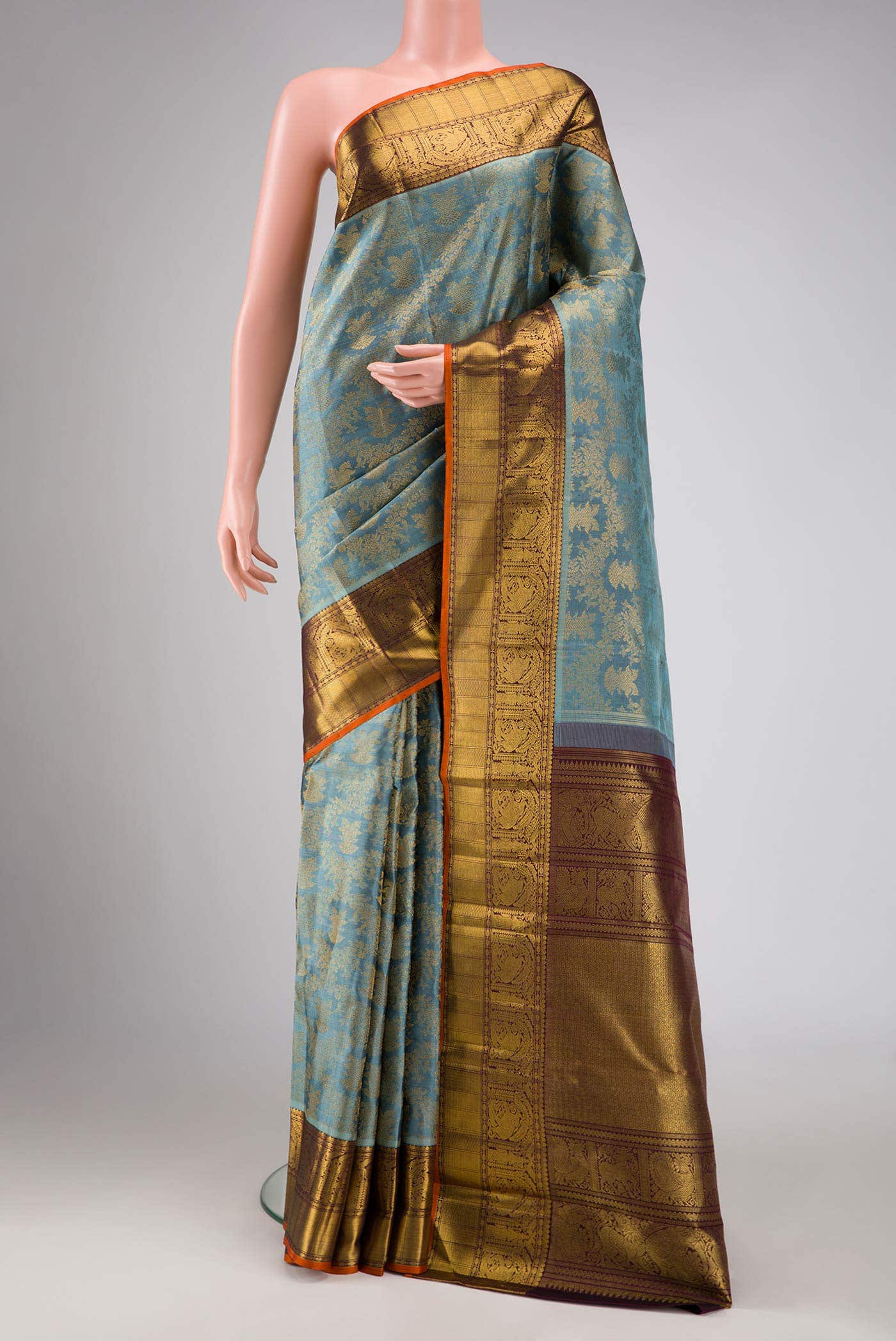 Pure Silk Pure Zari Grey Kanchipuram Saree