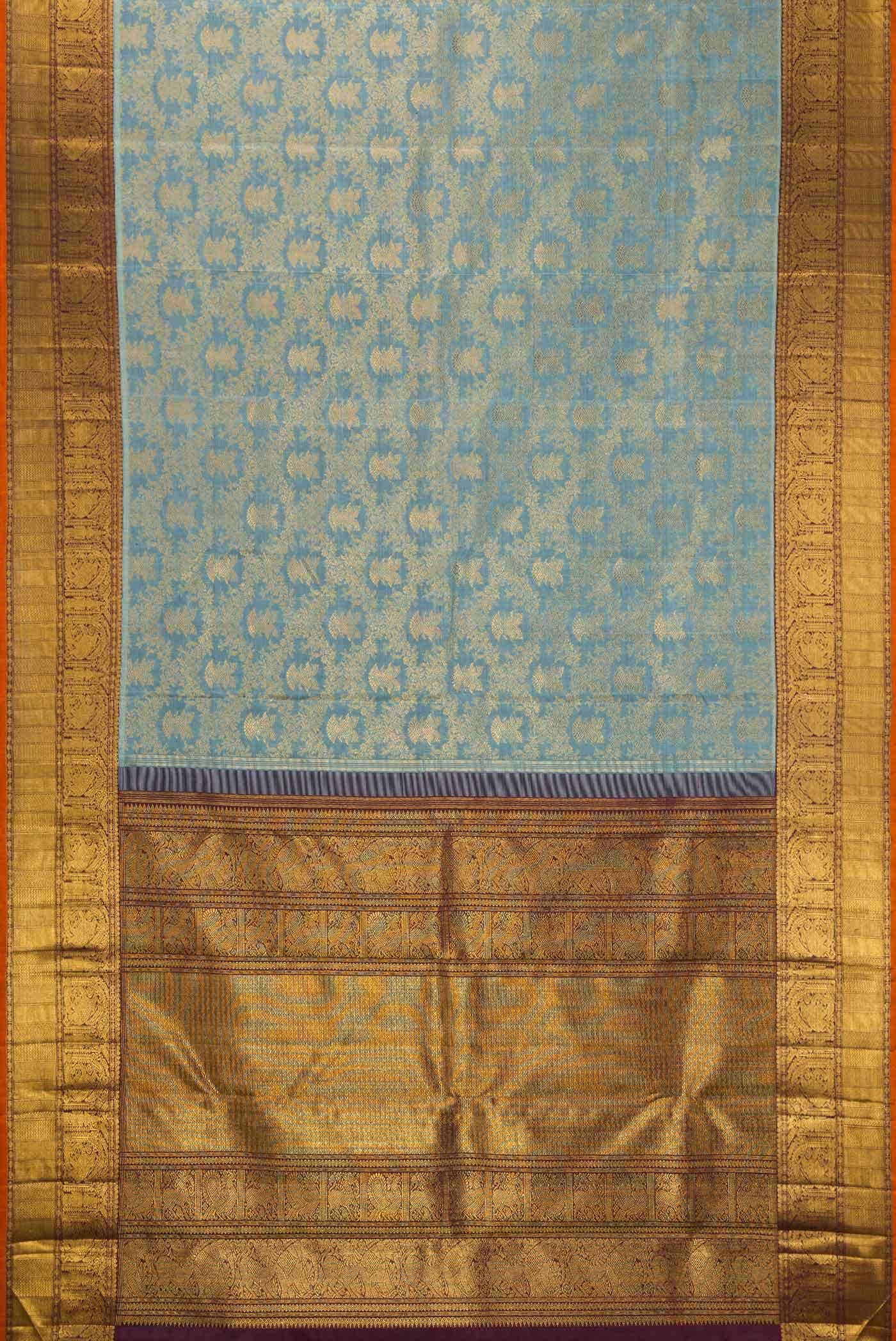 Pure Silk Pure Zari Grey Kanchipuram Saree