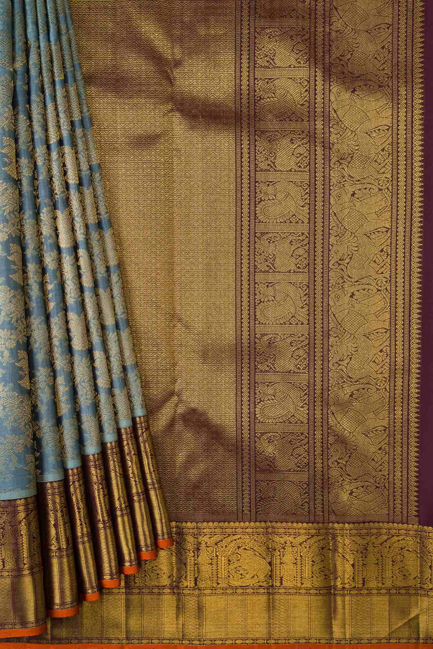 Pure Silk Pure Zari Grey Kanchipuram Saree