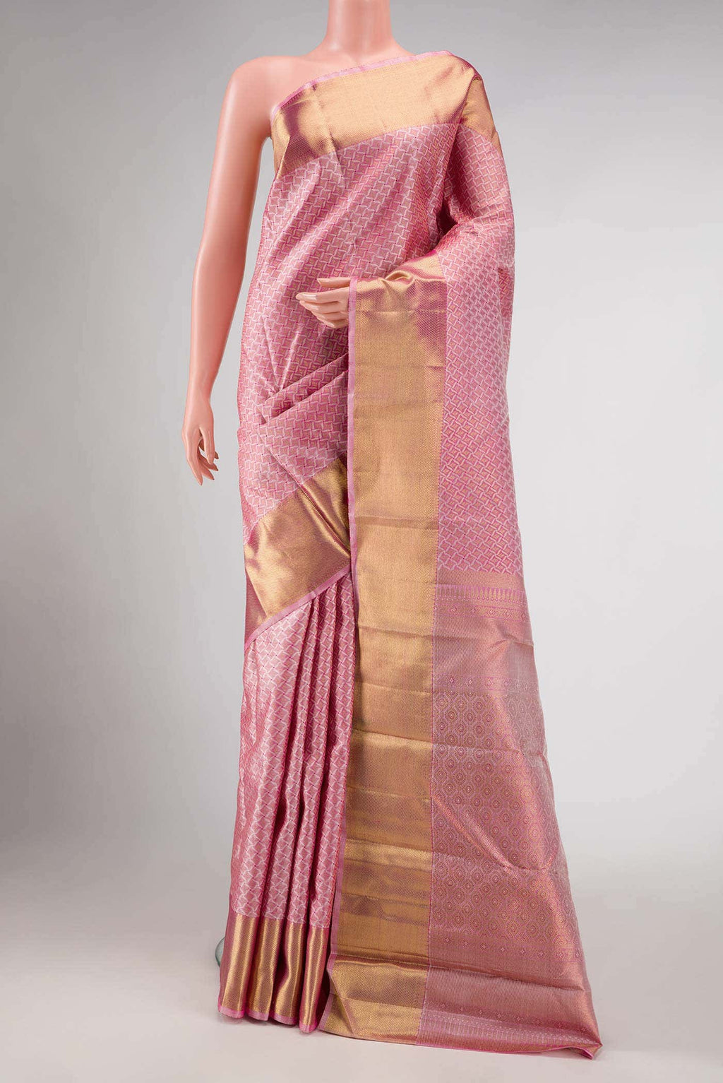 Pure Silk Pure Zari Pink Dual Tone Kanchipuram Saree