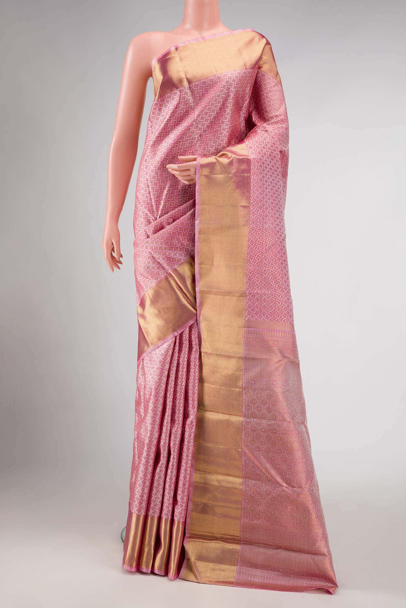 Pure Silk Pure Zari Pink Dual Tone Kanchipuram Saree