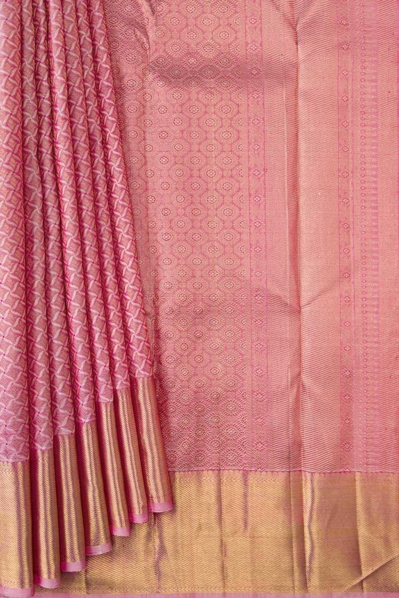 Pure Silk Pure Zari Pink Dual Tone Kanchipuram Saree