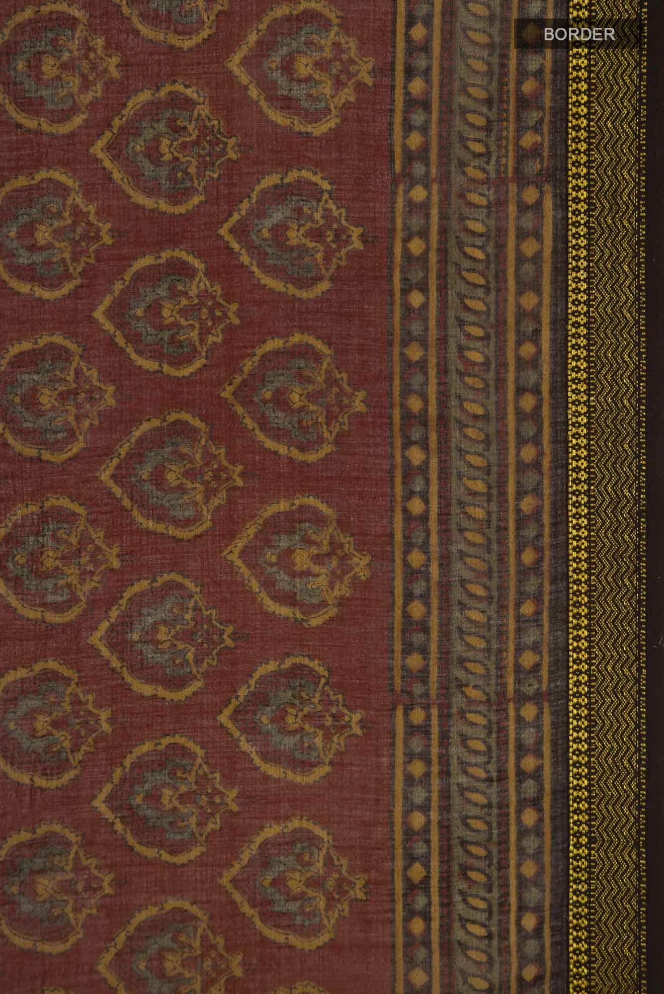Rust Maheshwari Silk Cotton Saree