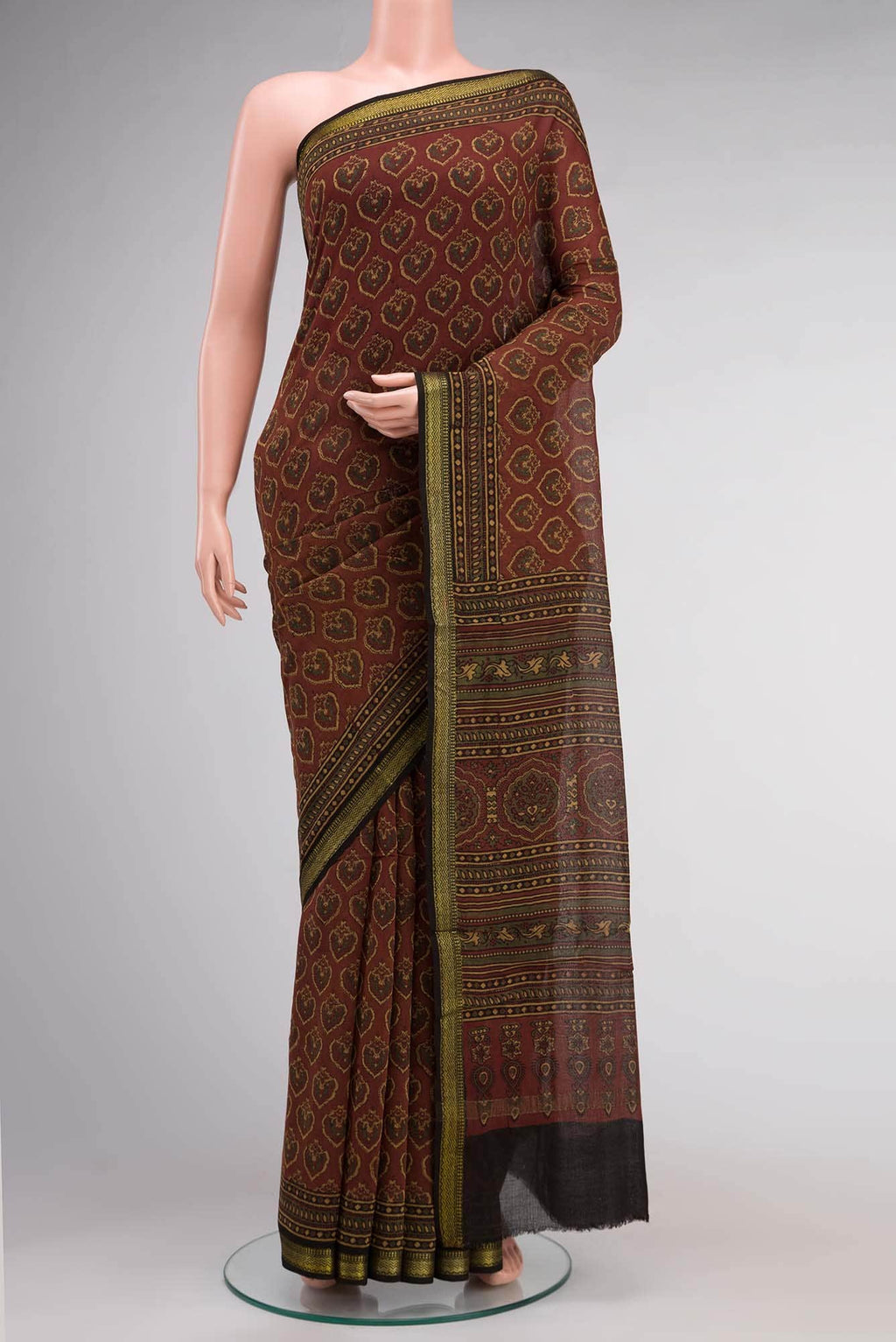Rust Maheshwari Silk Cotton Saree