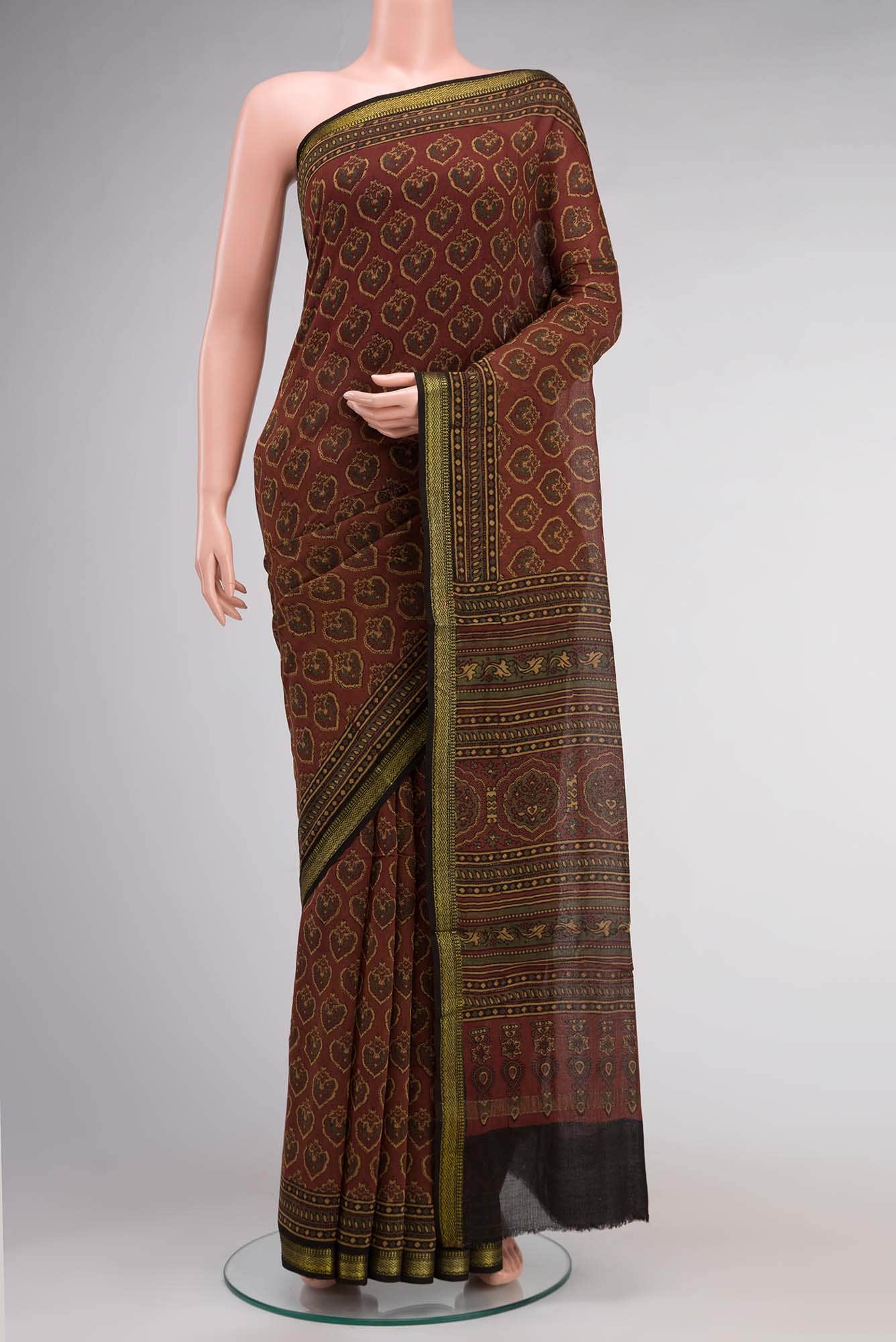 Rust Maheshwari Silk Cotton Saree