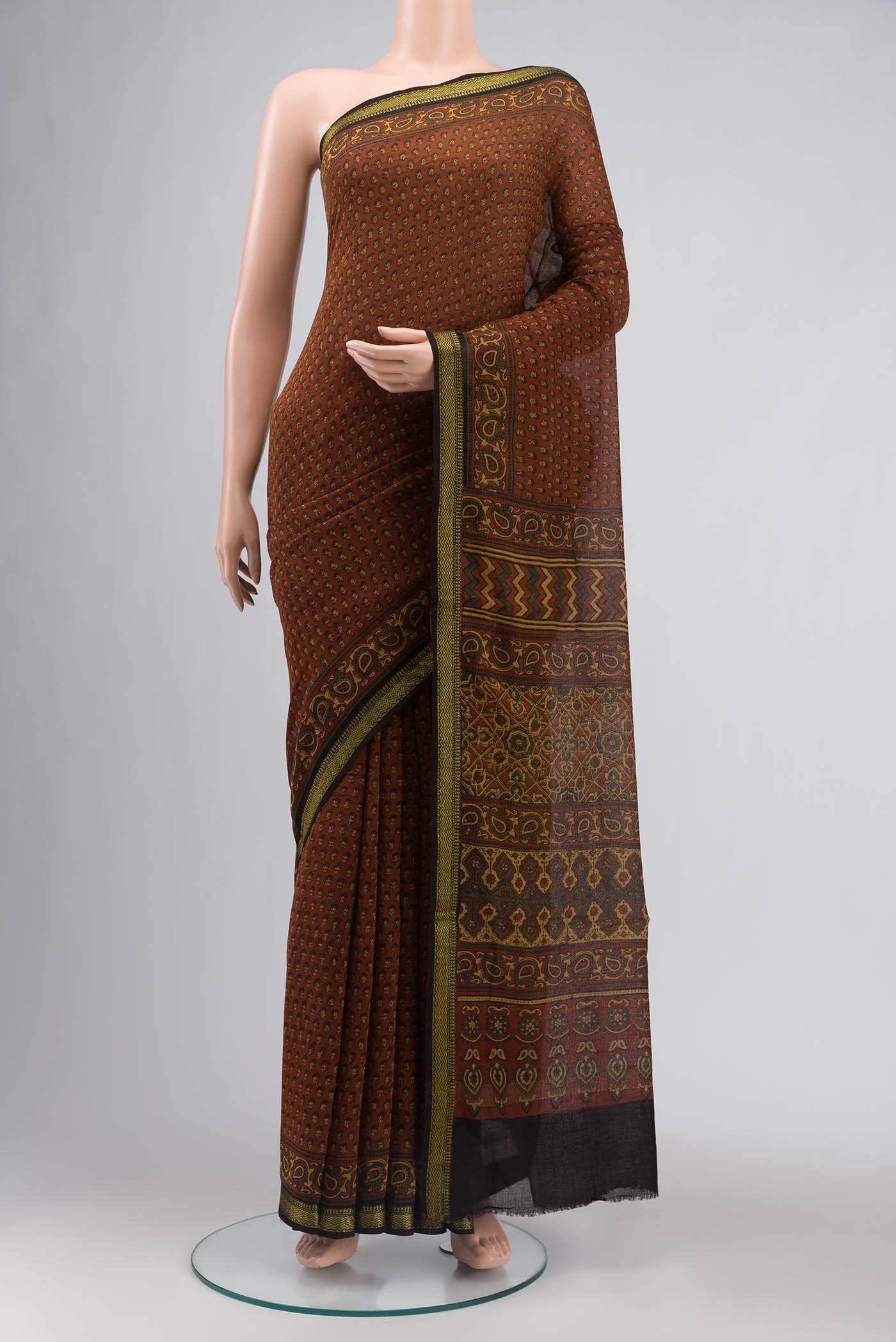 Rust Chanderi Silk Cotton Saree
