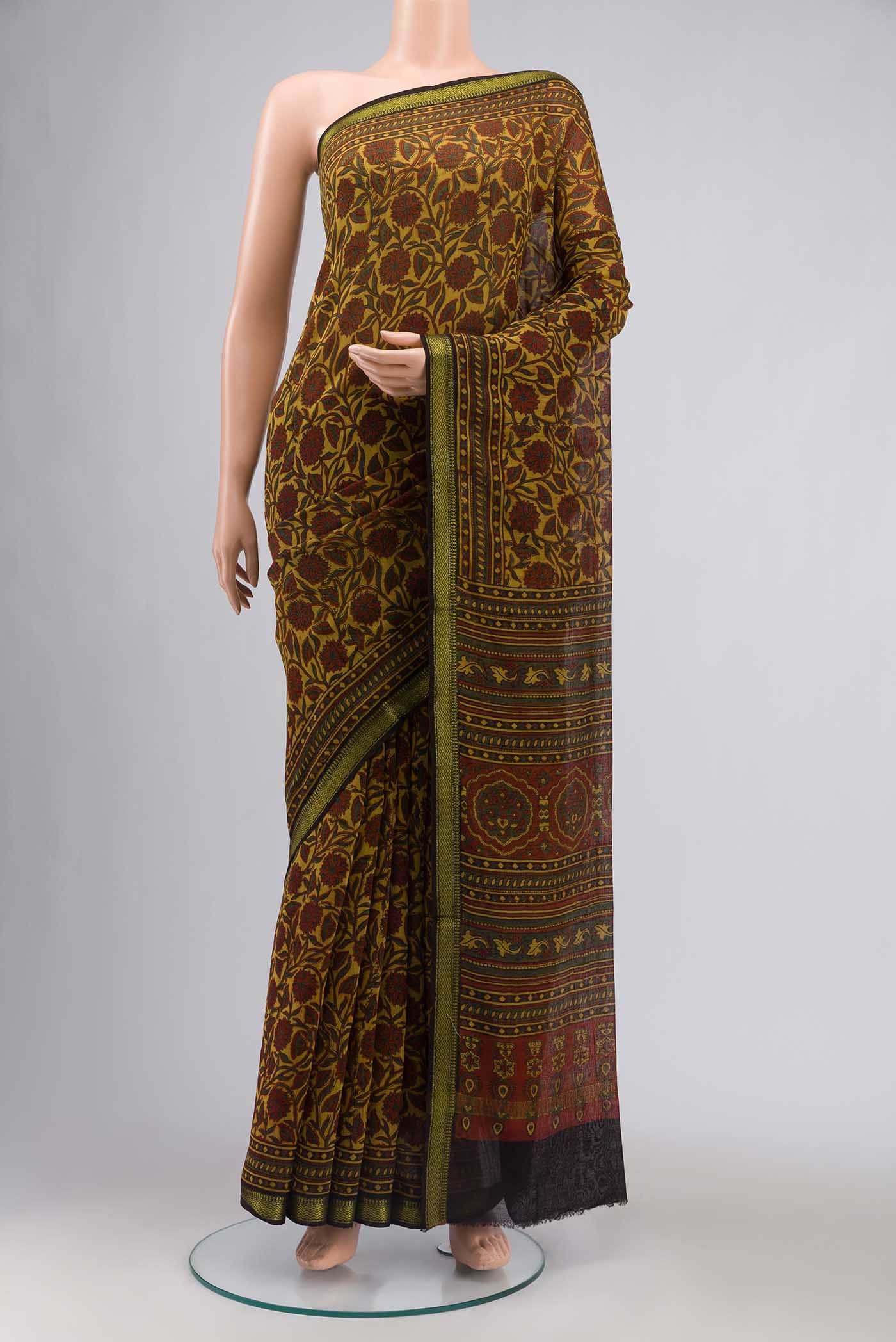 Mustard Chanderi Silk Cotton Saree