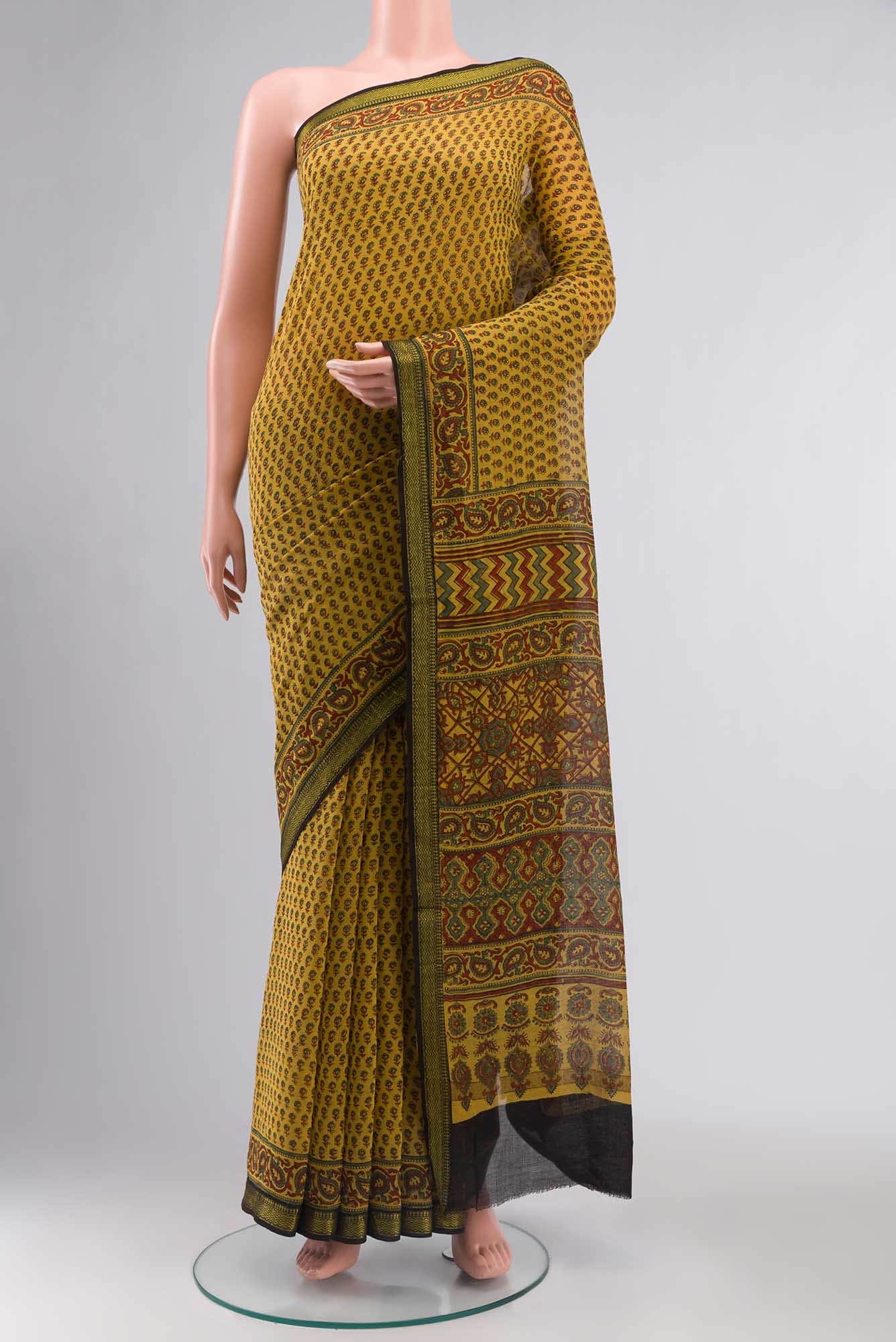 Mustard Chanderi Silk Cotton Saree
