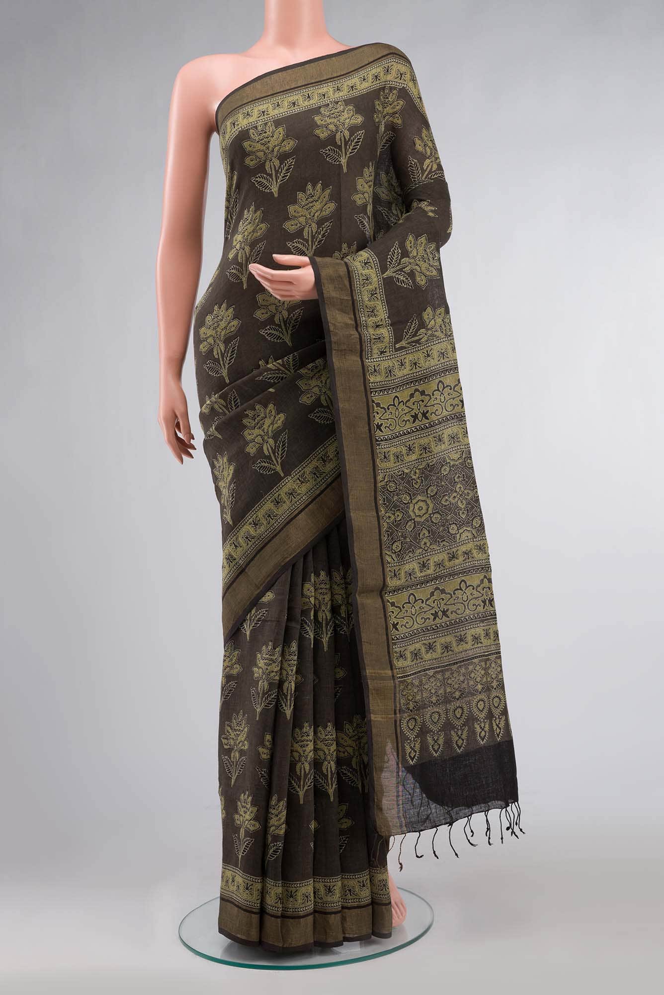 Green Linen Cotton Saree