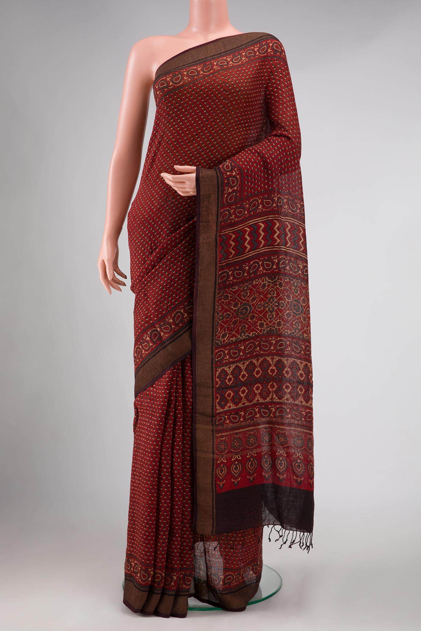 Maroon Linen Cotton Saree