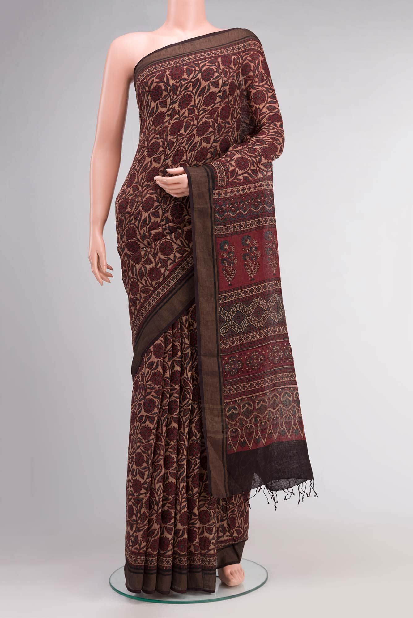 Rust Linen Cotton Saree