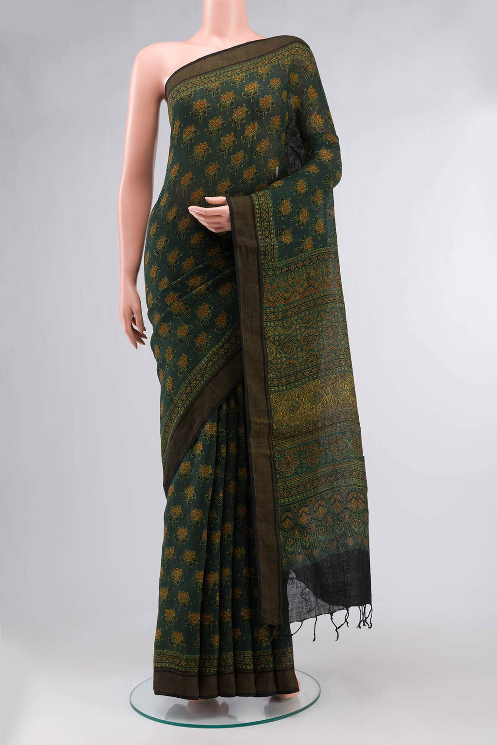 Green Linen Cotton Saree