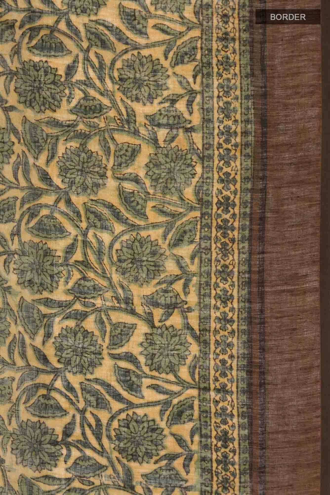 Yellow Linen Cotton Saree