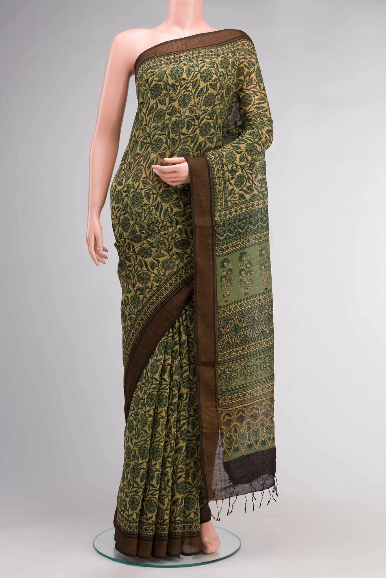 Yellow Linen Cotton Saree