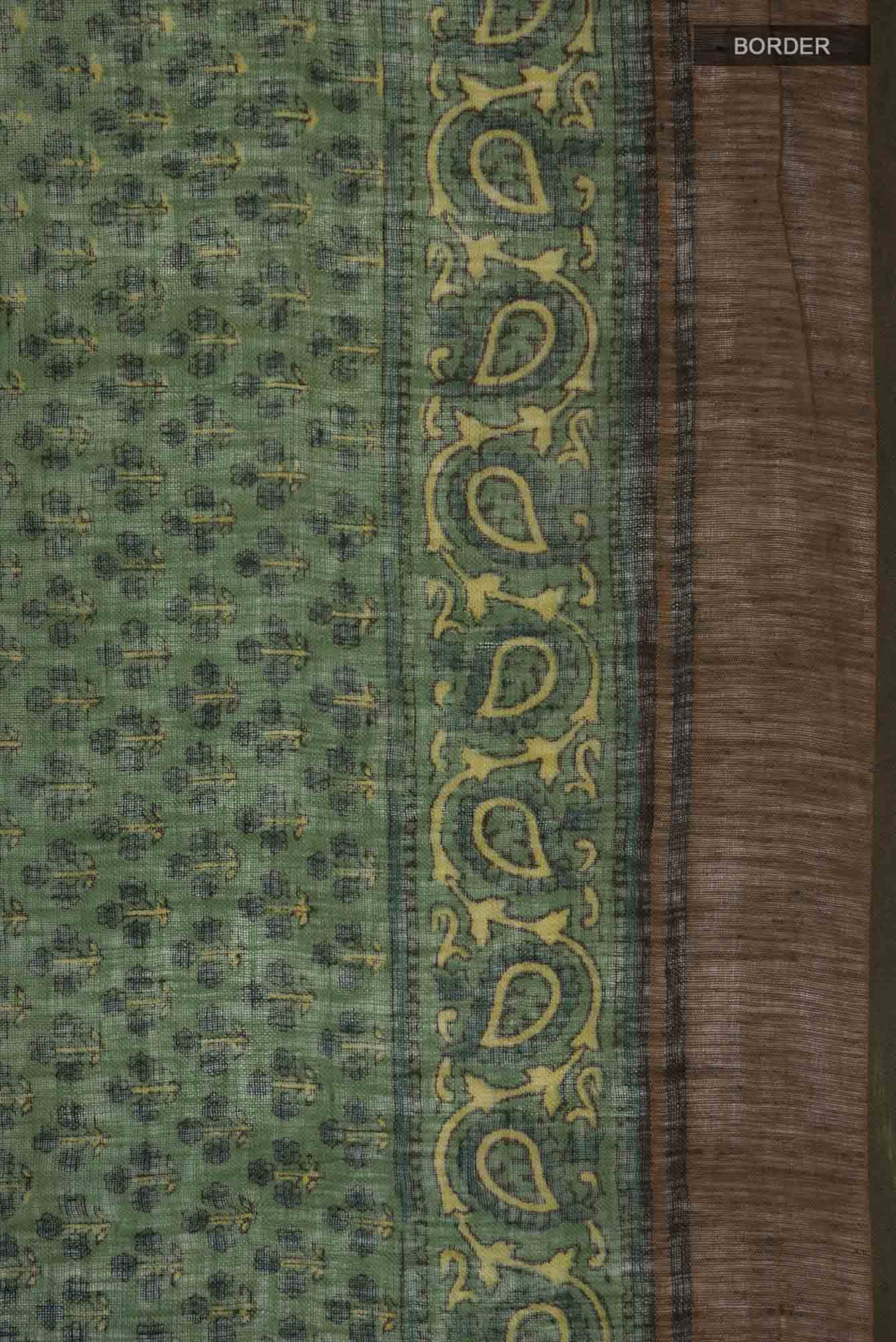Green Linen Cotton Saree
