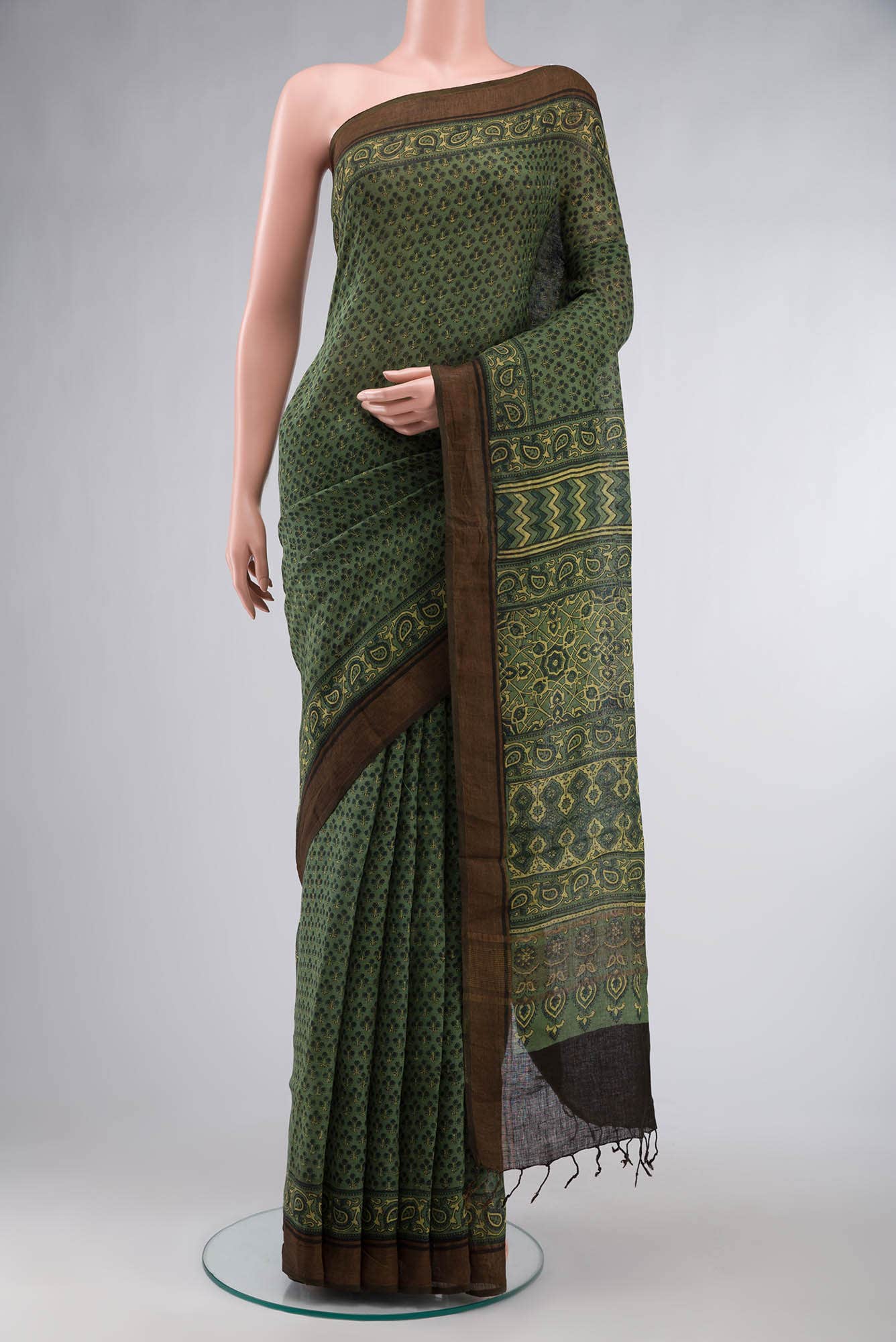 Green Linen Cotton Saree