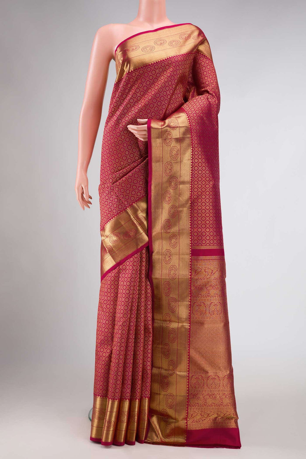 Pure Silk Pure Zari Maroon Dual Tone Kanchipuram Saree