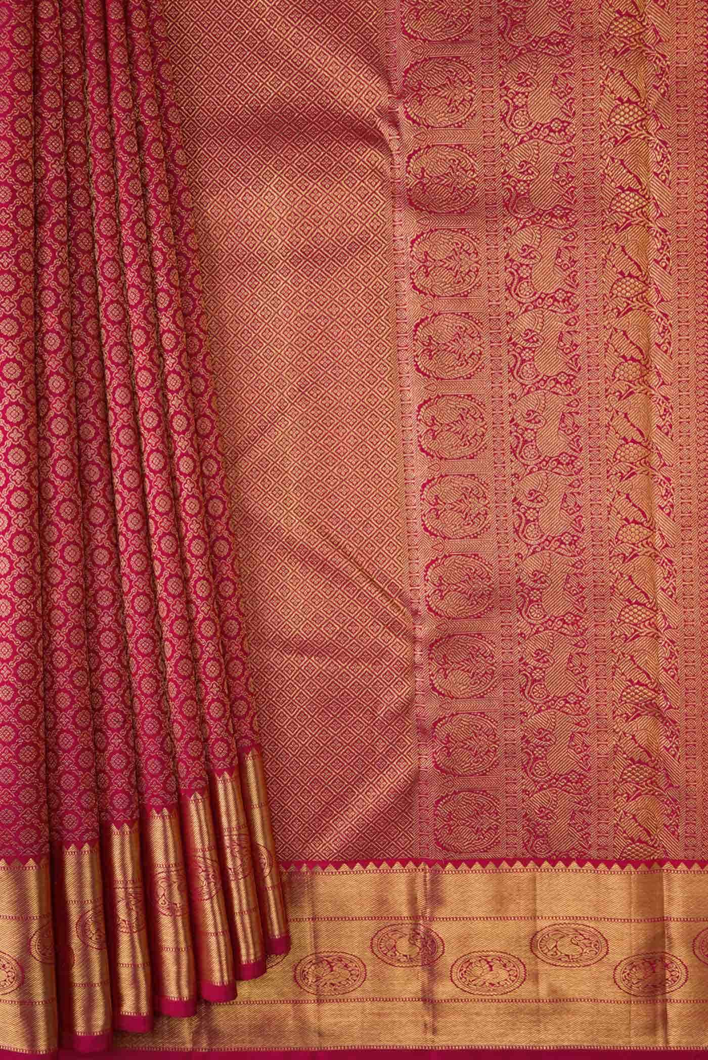 Pure Silk Pure Zari Maroon Dual Tone Kanchipuram Saree