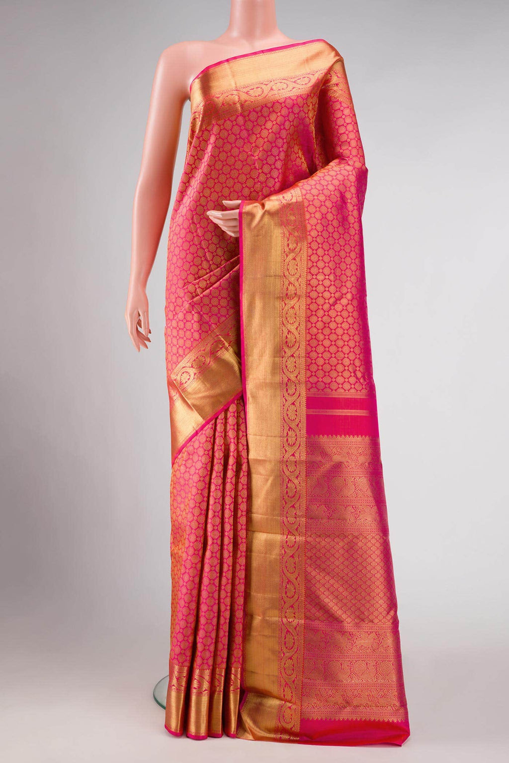 Pure Silk Pure Zari Pink Dual Tone Kanchipuram Saree