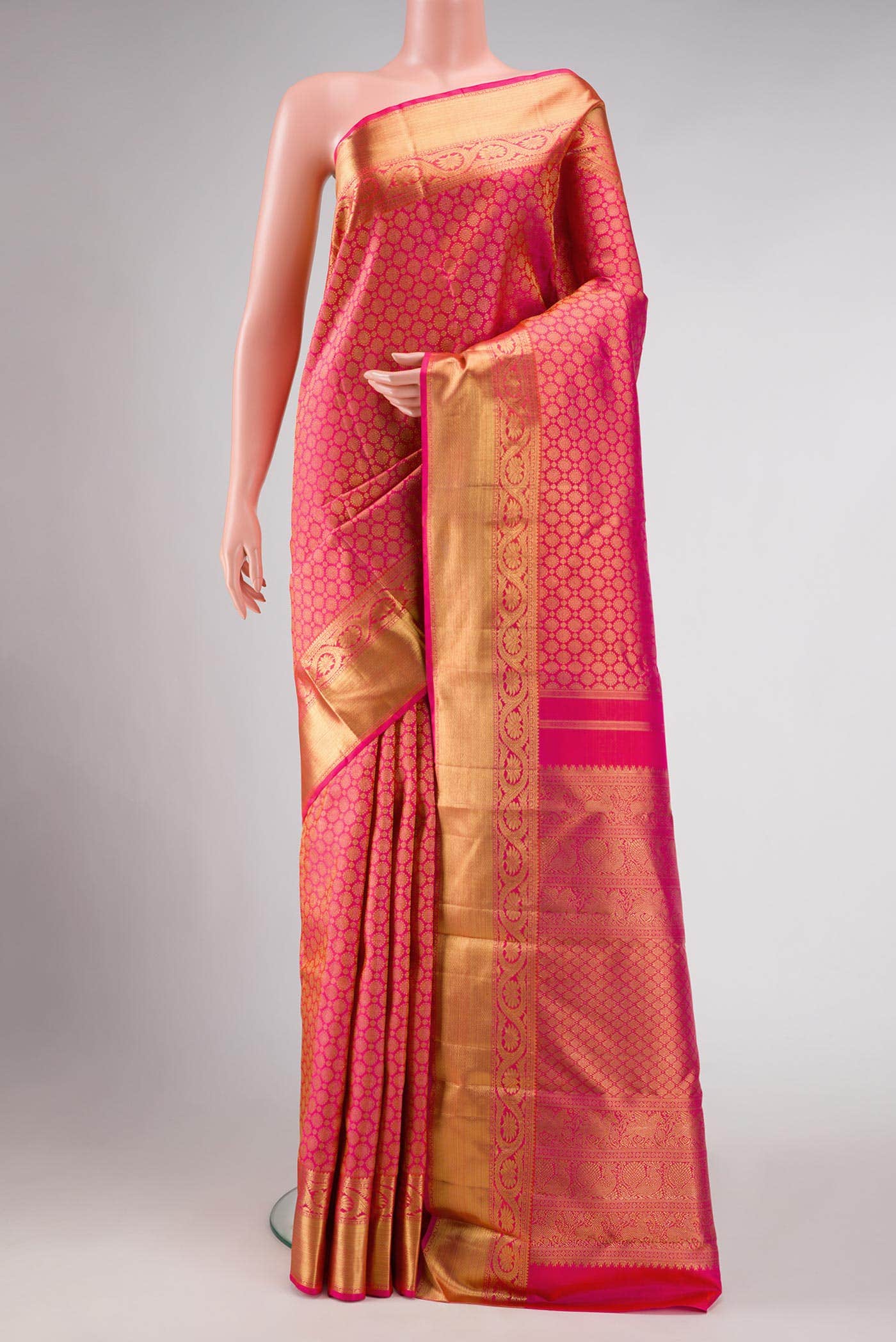 Pure Silk Pure Zari Pink Dual Tone Kanchipuram Saree