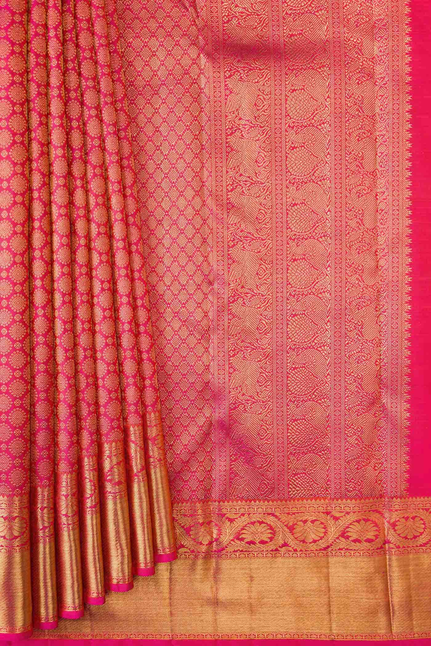 Pure Silk Pure Zari Pink Dual Tone Kanchipuram Saree